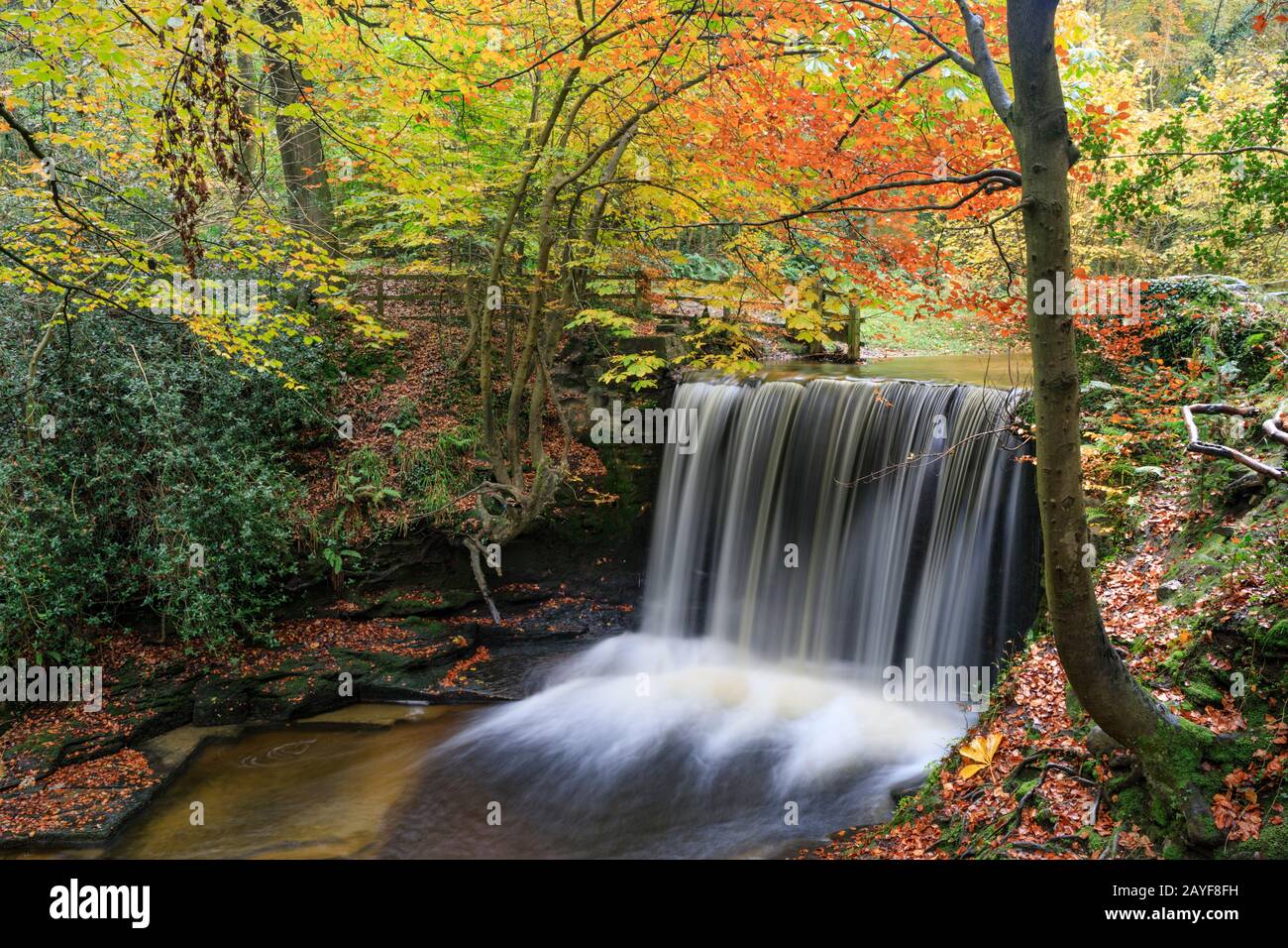 Chute d'eau de Nant Mill près de Wrexham capturé en automne. Banque D'Images