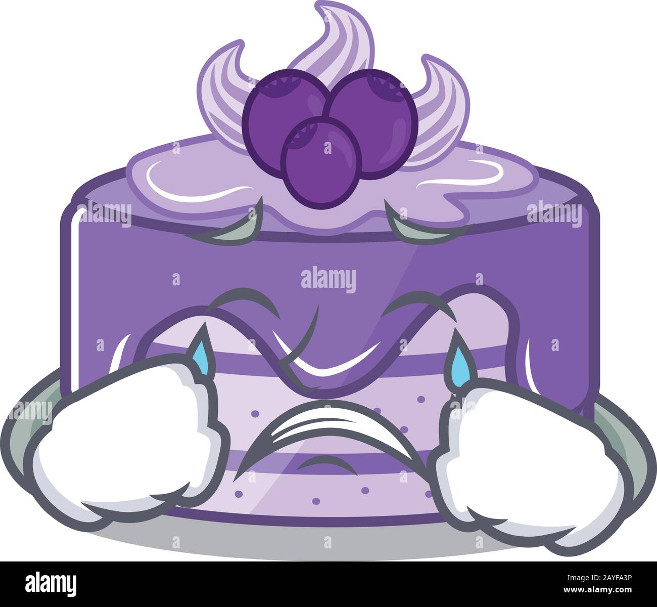Gâteau aux bleuets style dessin animé avec un visage triste Illustration de Vecteur