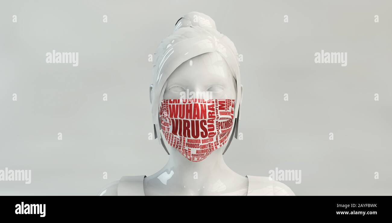 Wuhan Virus Avec Femme Portant Un Masque Protecteur Concept Banque D'Images