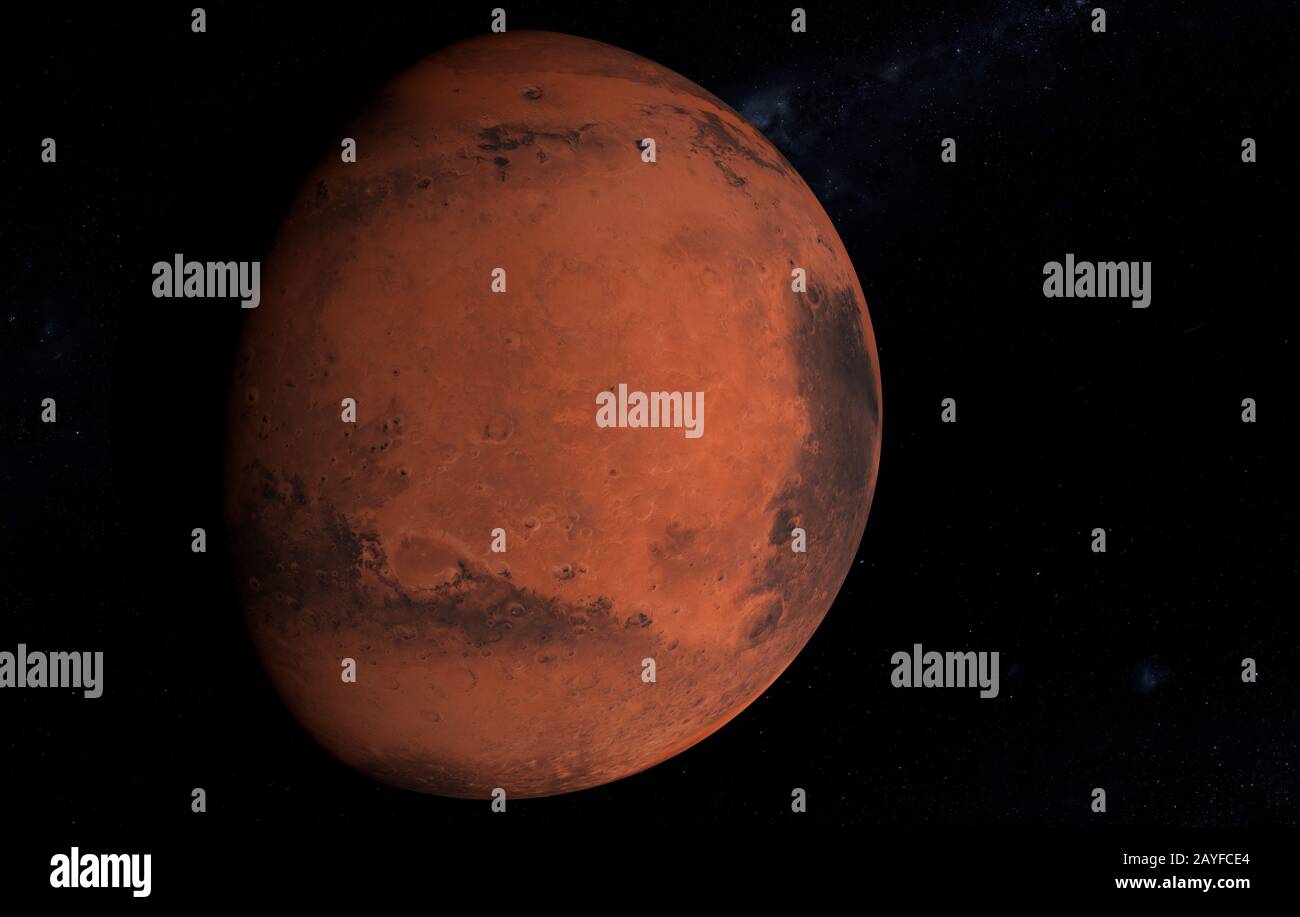 Planète rouge Mars - est une planète du système solaire. Exploration de l'espace. Illustration tridimensionnelle. Banque D'Images