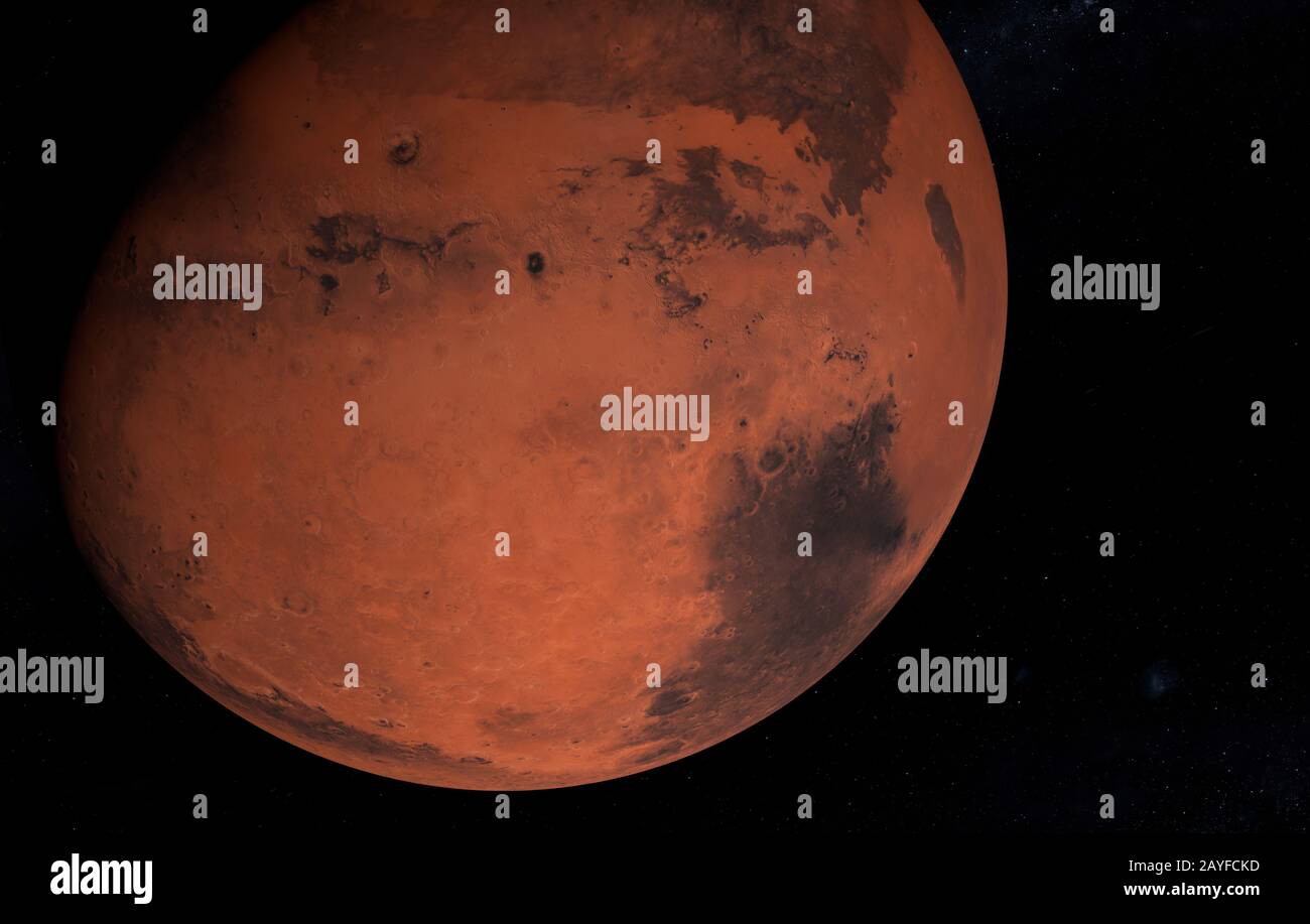 Planète rouge Mars - est une planète du système solaire. Exploration de l'espace. Illustration tridimensionnelle. Banque D'Images