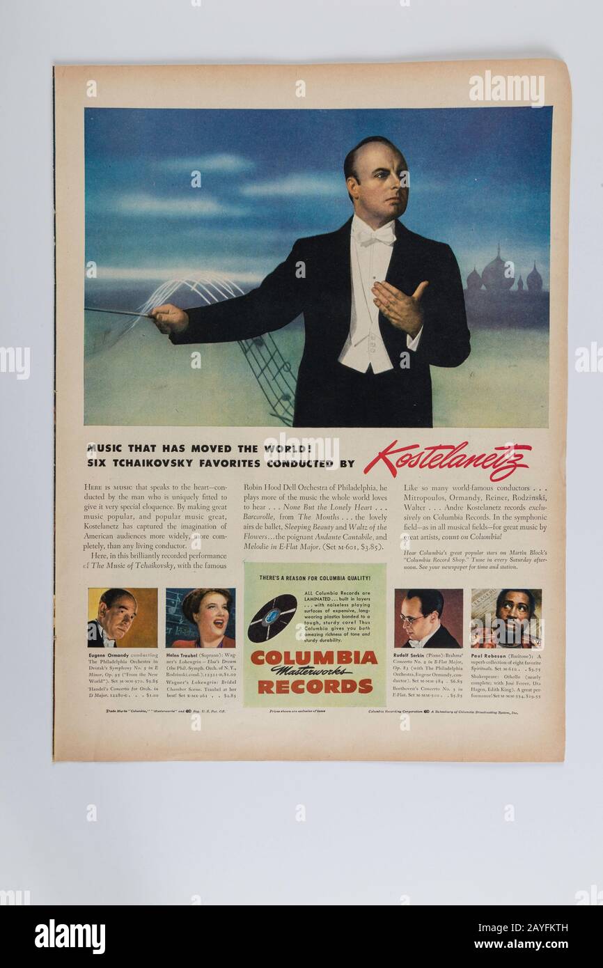 1946 Life Magazine Publicité pour les dossiers de columbia, États-Unis Banque D'Images