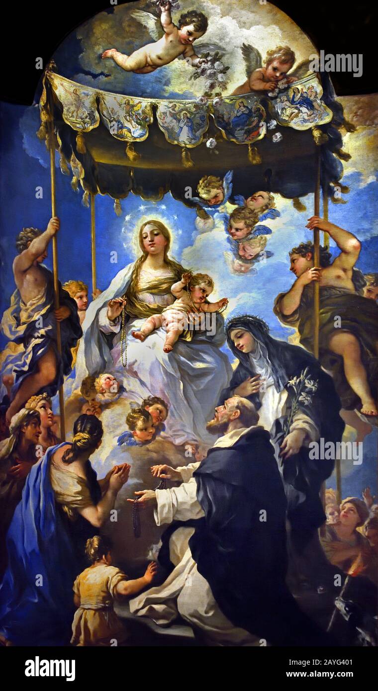 Madonna du Rosaire, ou avec un baldaquin', 1680 Luca Giordano 1634-1705 était un peintre baroque tardif italien, Italie, Banque D'Images