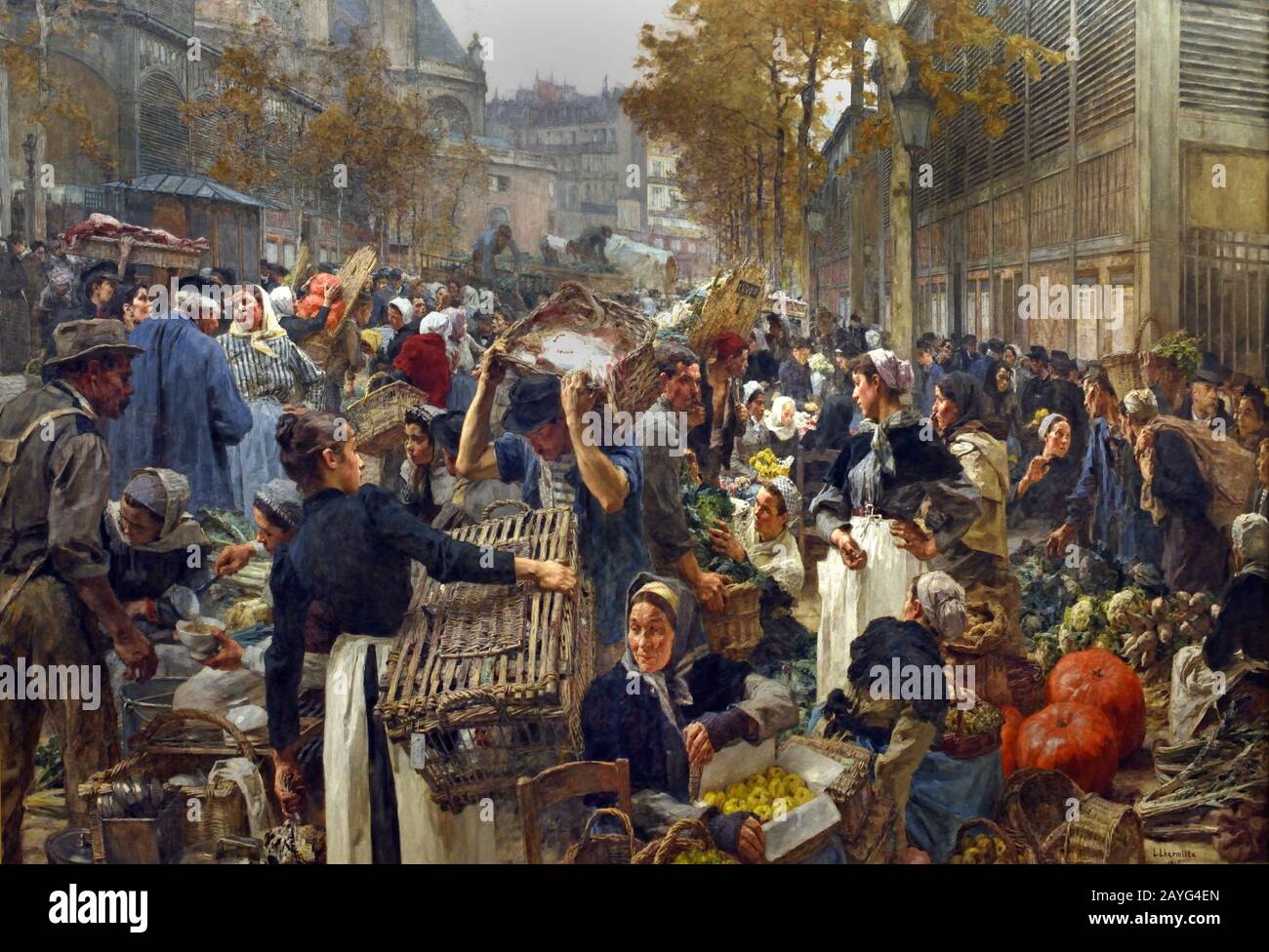 Les Halles 1895 Léon Lhermitte 1844-1925, Français, France. ( Les Halles de Paris - Les Halles, Paris était le centre du marché de produits frais. Situé au cœur de la ville, il a été démoli en 1971 et remplacé par le Forum des Halles, un centre commercial moderne ) Banque D'Images