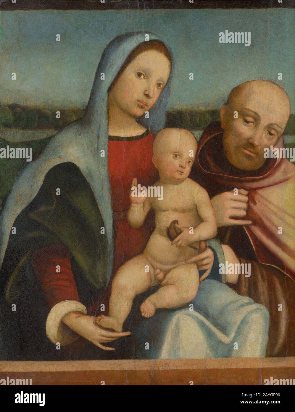 Francesco Francia – dielňa autora, - Madona s dieťaťom a svätým Františkom z Assise Banque D'Images