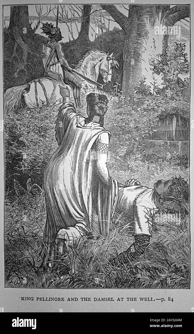 Francis Arthur Fraser - "le roi Pellinore et le Damsel au Puits". Illustration du livre. Banque D'Images