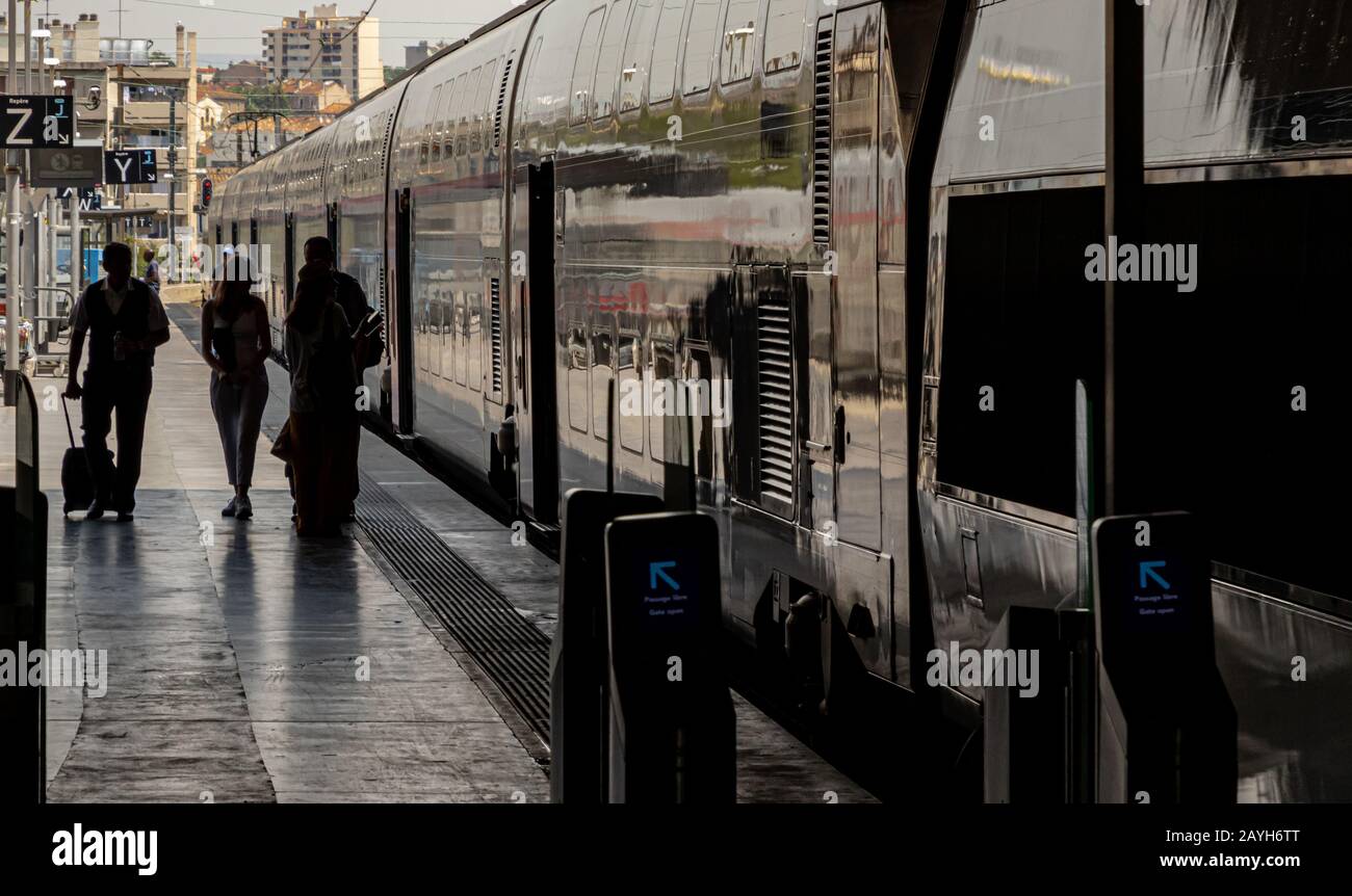 départ pour un voyage en train Banque D'Images