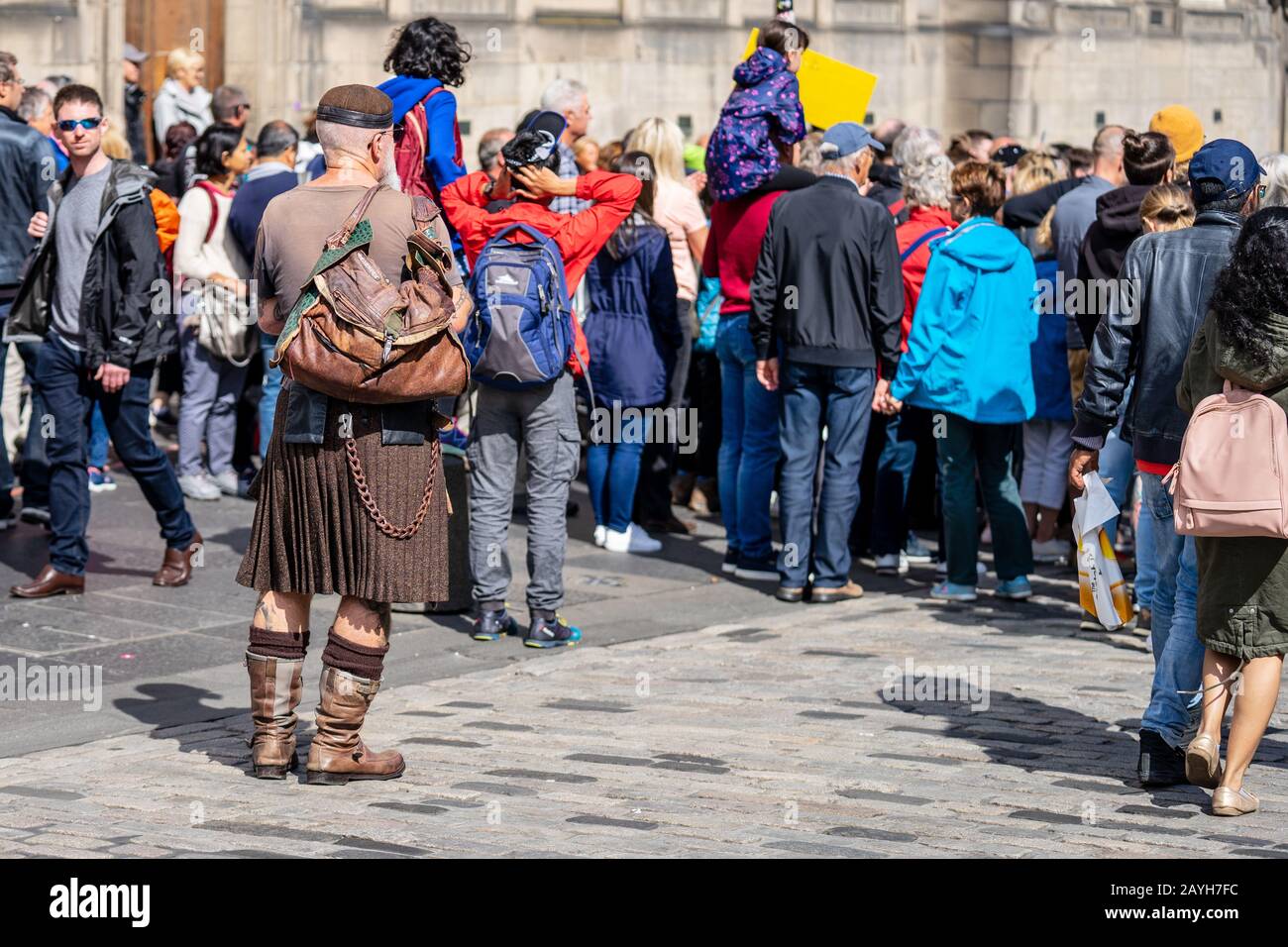 Edinburgh, Écosse, 18 août 2019.la robe traditionnelle masculine de l'Ecosse se compose d'un kilo, d'un sporran, d'un sgian dubh un petit couteau à bord unique, A Banque D'Images