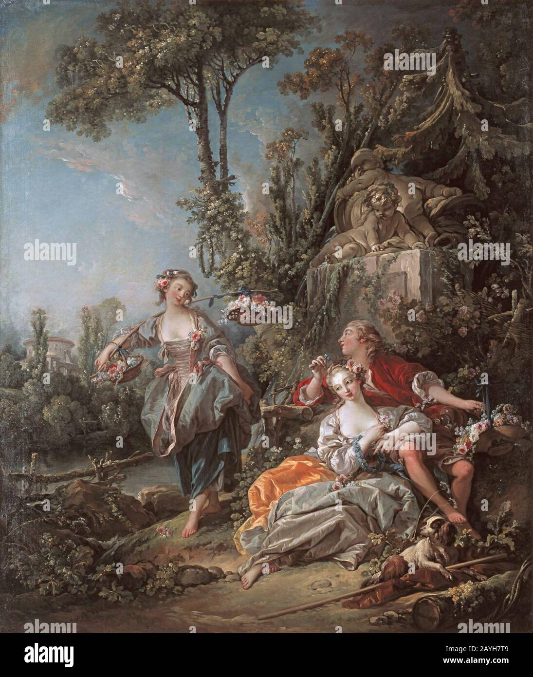 François Boucher - Amantes em UM parque. Banque D'Images