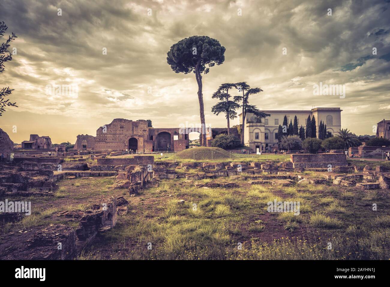 Ruines de l'ancien palais sur le mont Palatin près du Forum romain de Rome, Italie Banque D'Images