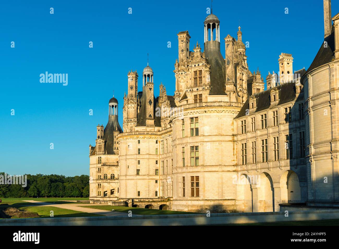 Le Château royal de Chambord, France. Ce château est situé dans la vallée de la Loire, construit au XVIe siècle et est l'un des plus reconnaissables c Banque D'Images