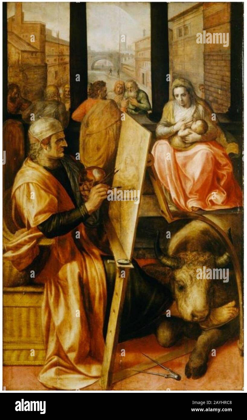 Frans Floris - Saint Luke peint la Madonna. Banque D'Images