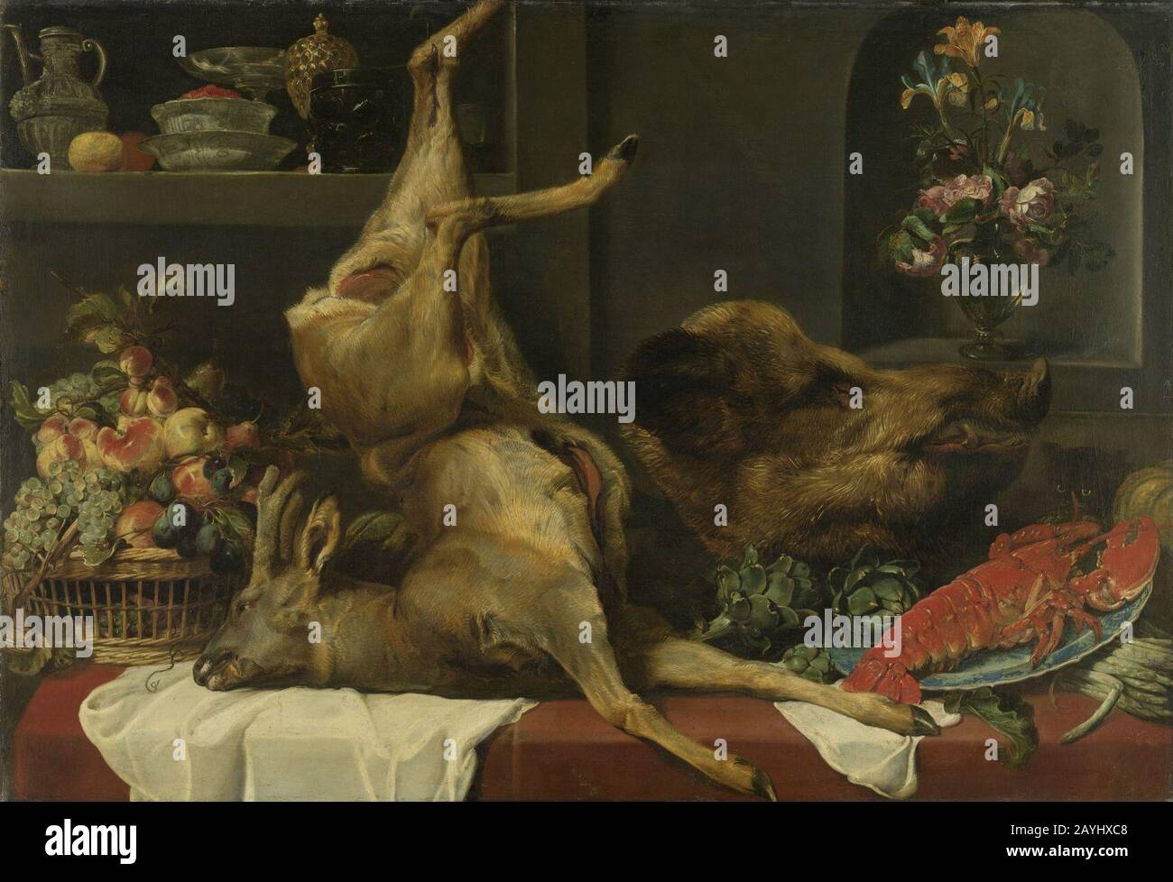 Frans Snyders - Encore la vie avec grand jeu mort, fruits et fleurs. Banque D'Images