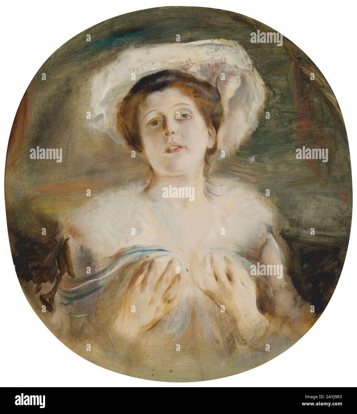 Franz von Lenbach Bildnis einer Dame mit weißem Hut. Banque D'Images