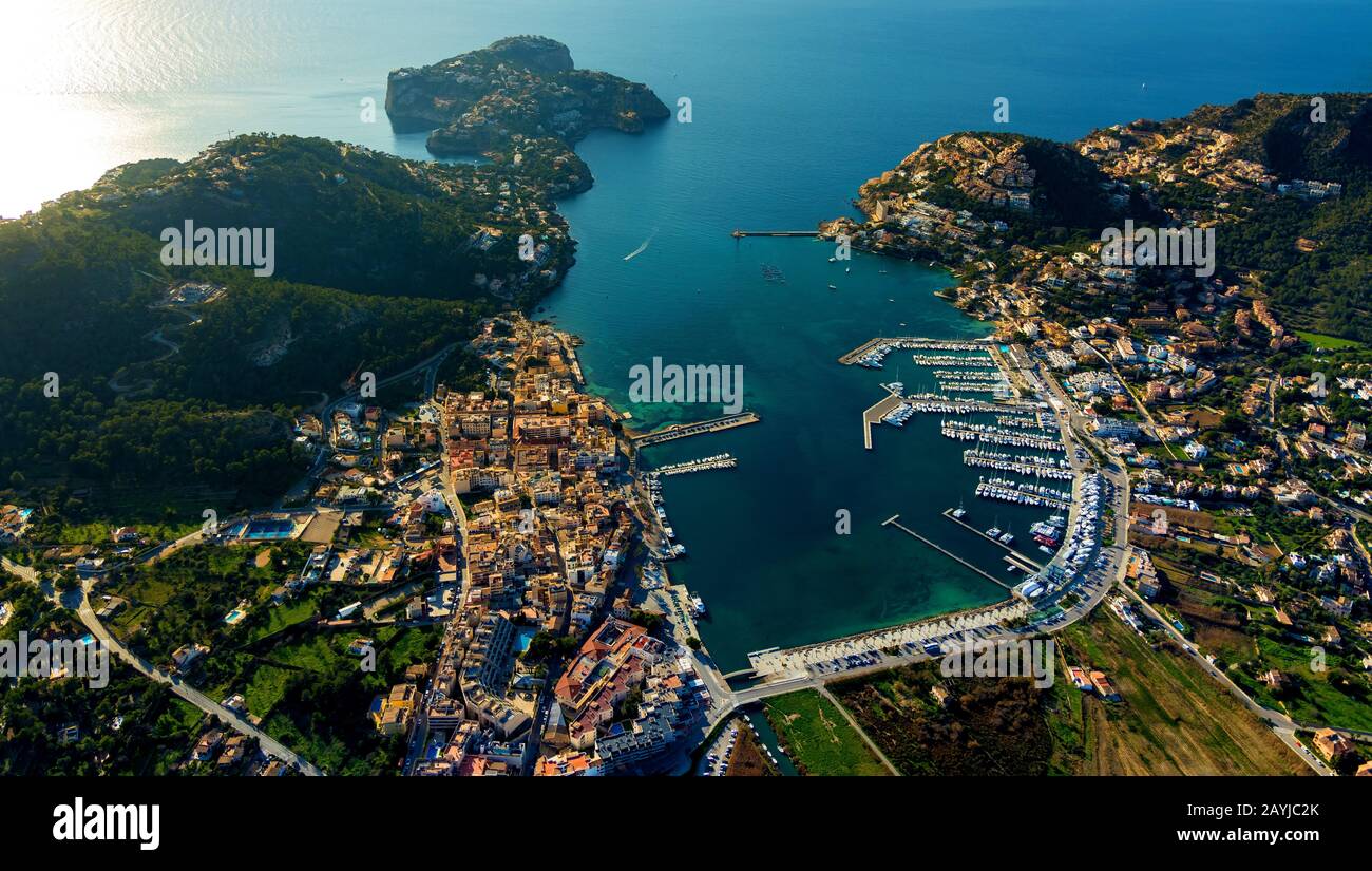 Port d'Andratx, Hafen von Andratx, 04.01.2020, vue aérienne, Espagne, Iles Baléares, Majorque, Andratx Banque D'Images