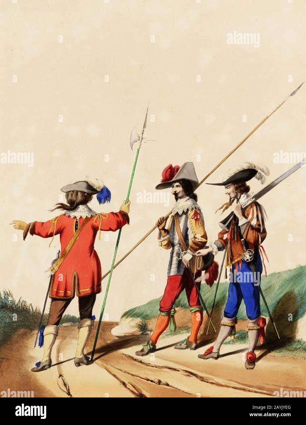 Régiment De La Garde Française - 1630 Louis Xiii. Régiment Des Gardes Françaises. Sergent; Piquier; Mousquetaire (Gustave David, 1830) - Court. Banque D'Images