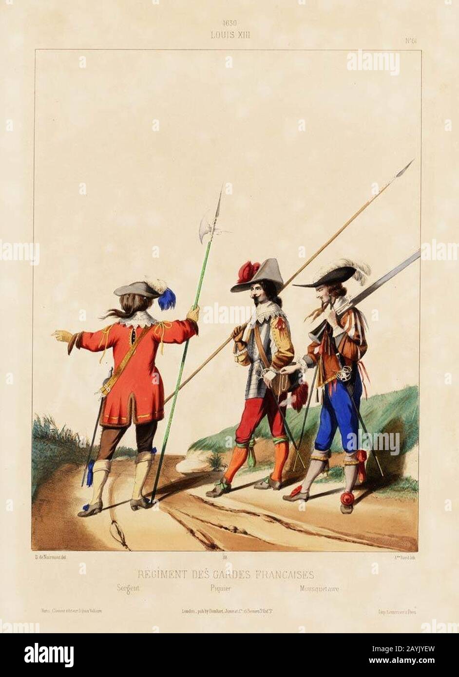 Régiment De La Garde Française - 1630 Louis Xiii. Régiment Des Gardes Françaises. Sergent; Piquier; Mousquetaire (Gustave David, 1830). Banque D'Images