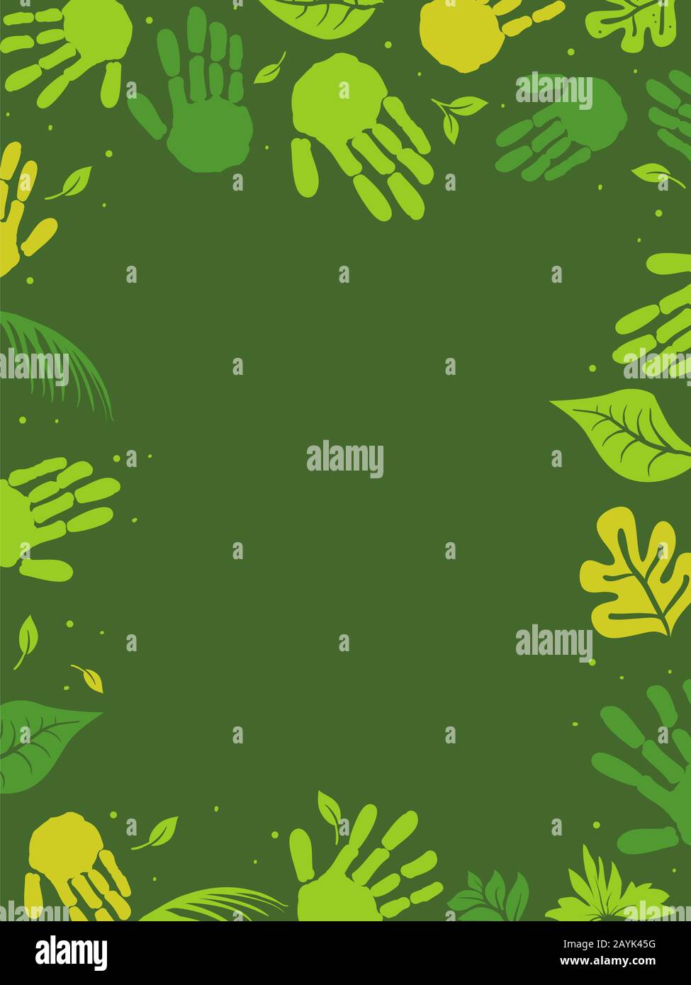 Contexte Illustration du cadre naturel avec Les Mains et Feuilles vertes comme bordure Banque D'Images