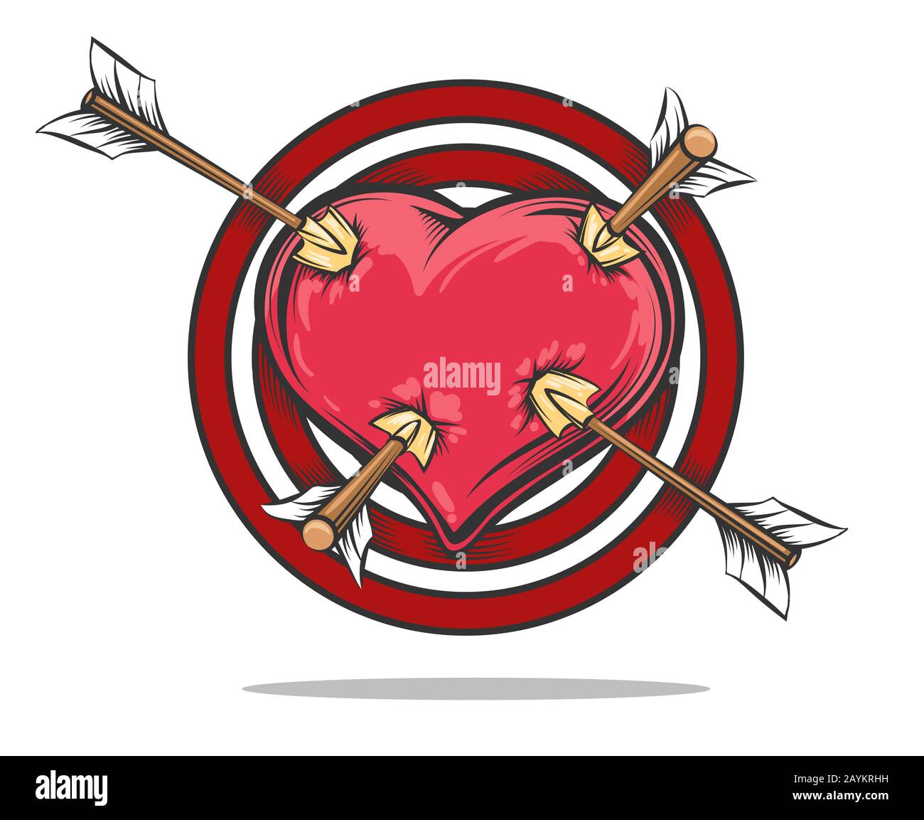 Coeur placé sur la cible percé par quatre flèches. Illustration vectorielle Illustration de Vecteur