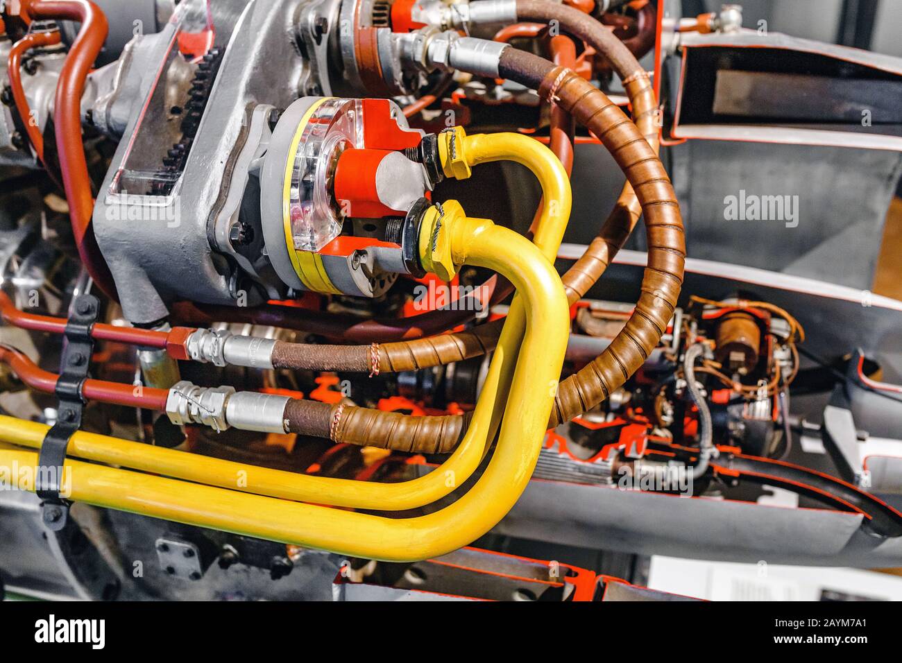 vue rapprochée du moteur d'avion comme machine ou arrière-plan industriel Banque D'Images