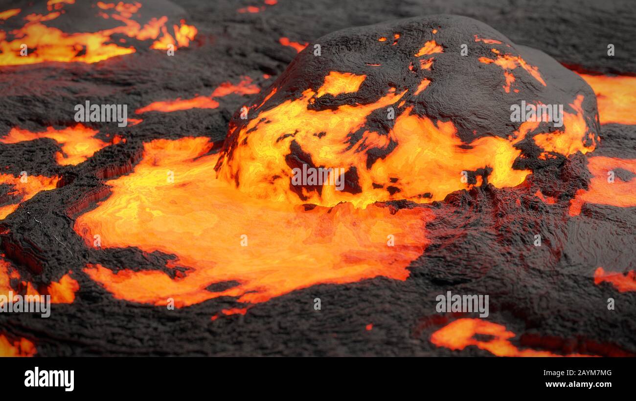 champ de lave, paysage de flux de magma, gros plan de la roche en fusion Banque D'Images