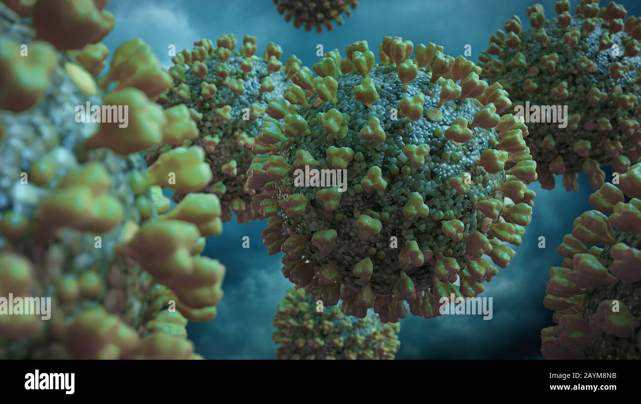 coronaviruses, virus qui cause des infections respiratoires et le froid commun, microbiologie gros plan scène Banque D'Images