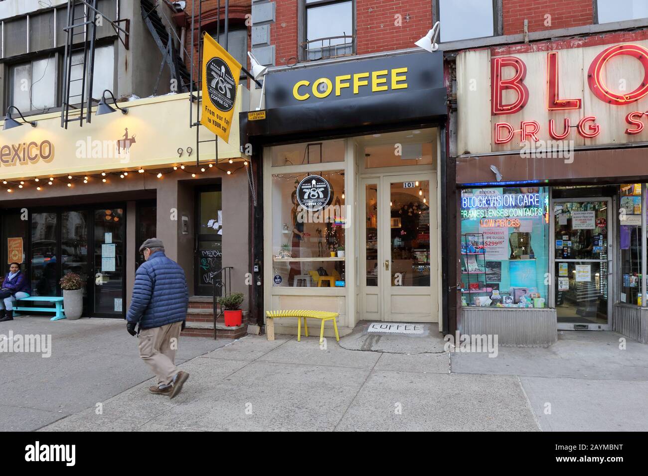 787 Coffee, 101 2nd Avenue, New York. Photo de la boutique New York d'un café de la ferme à la table de Porto Rico dans l'East Village de Manhattan. Banque D'Images