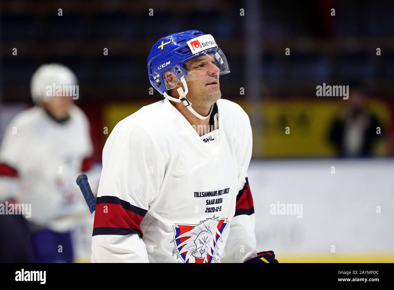 Linkoping, Suède 20200215 Fredrik Bremberg pendant le match de charité "Ensemble contre le cancer" dans l'arène de Saab. Légendes du hockey ancien avec expérience combinée de 6522 matches SHL, 3051 matches NHL, 1203 matches SDHL joués samedi pour recueillir de l'argent pour la recherche sur le cancer. Photo Jeppe Gustafsson Banque D'Images