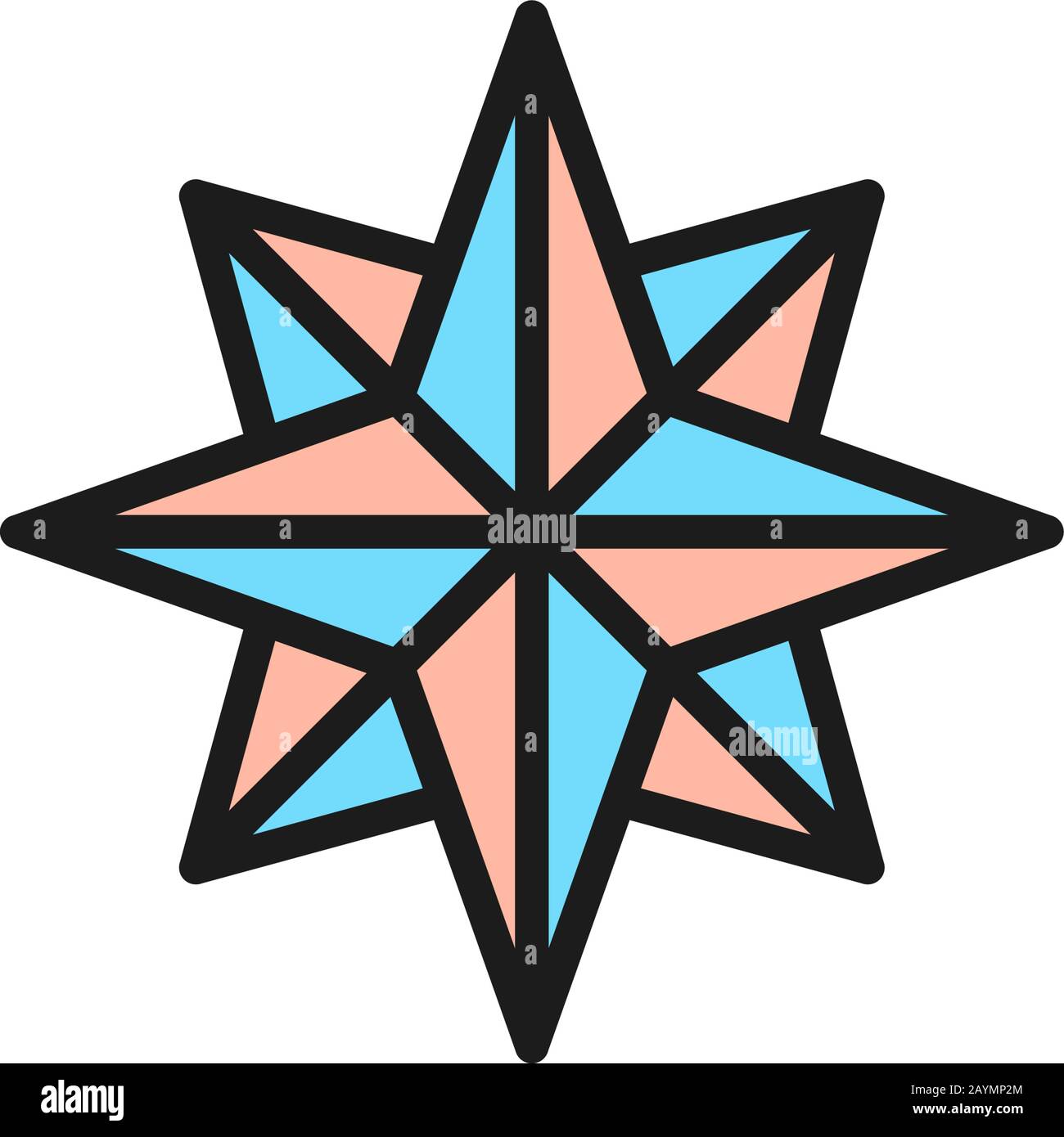 Rose du vent, compas, icône de ligne de couleur plate de navigation. Illustration de Vecteur