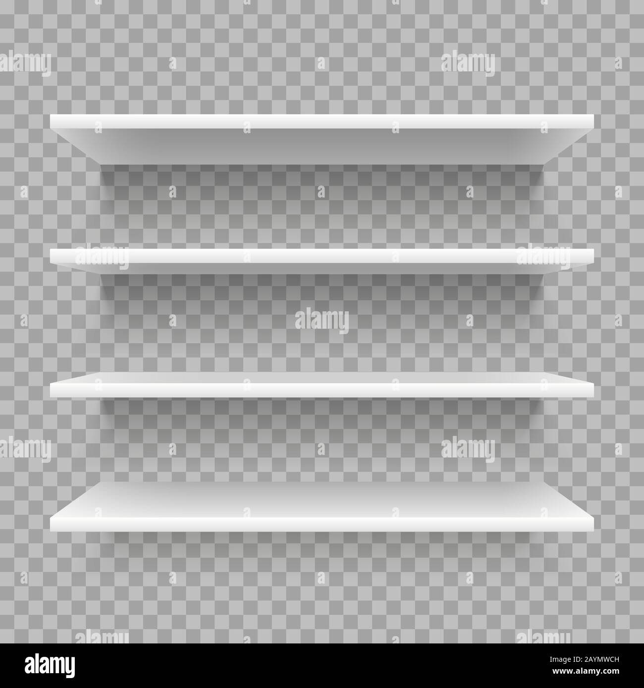 Bibliothèque moderne vide en trois dimensions. Étagère de vente au détail au mur. Etagères blanches avec jeu de vecteurs d'ombre Illustration de Vecteur