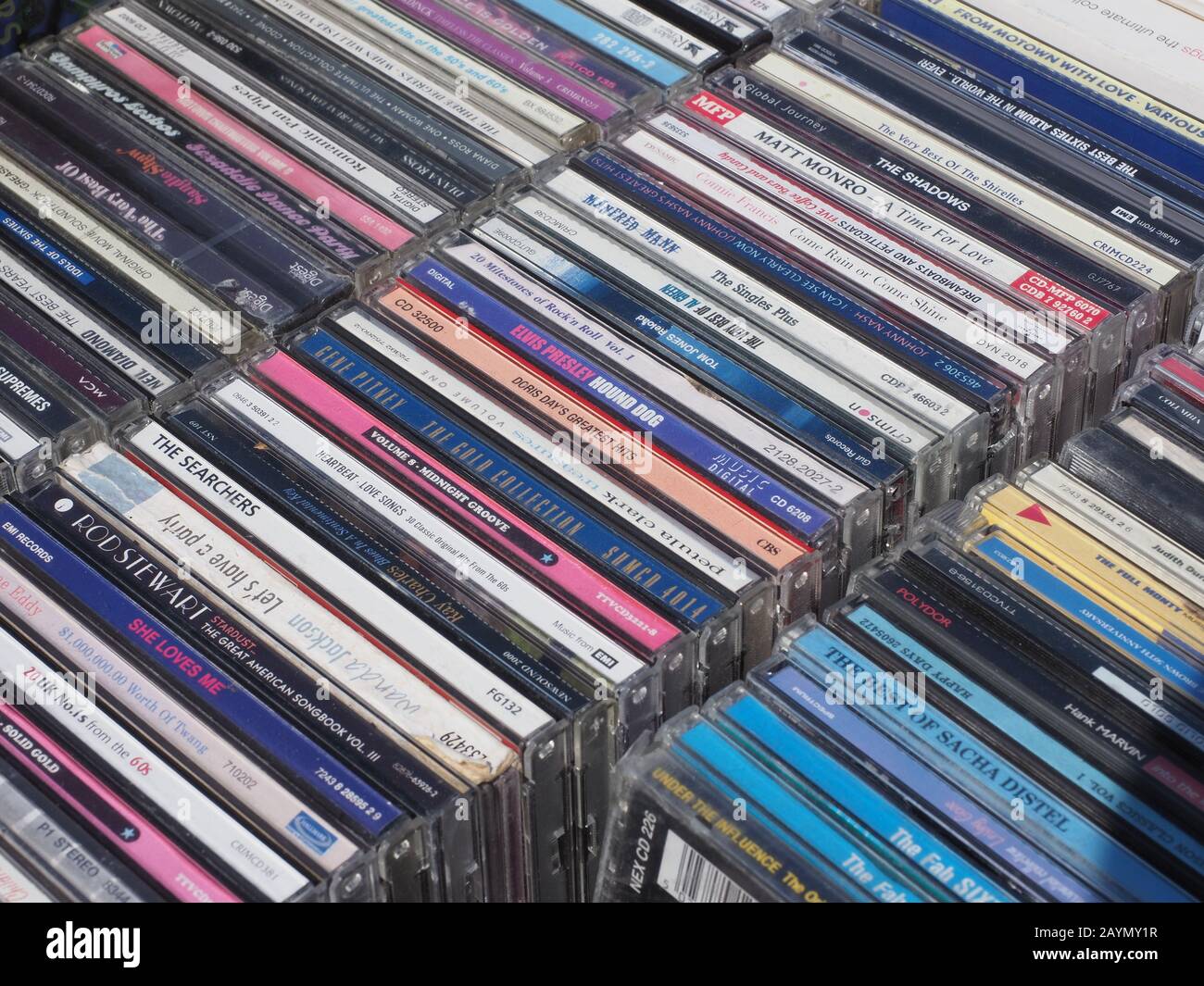 gros plan sur une pile de disques compacts, cd Banque D'Images