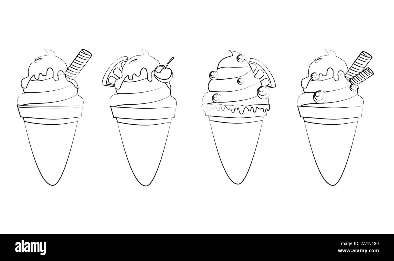 Illustration vectorielle des cônes de crème glacée. Manuel d'assemblage. Définir Illustration de Vecteur