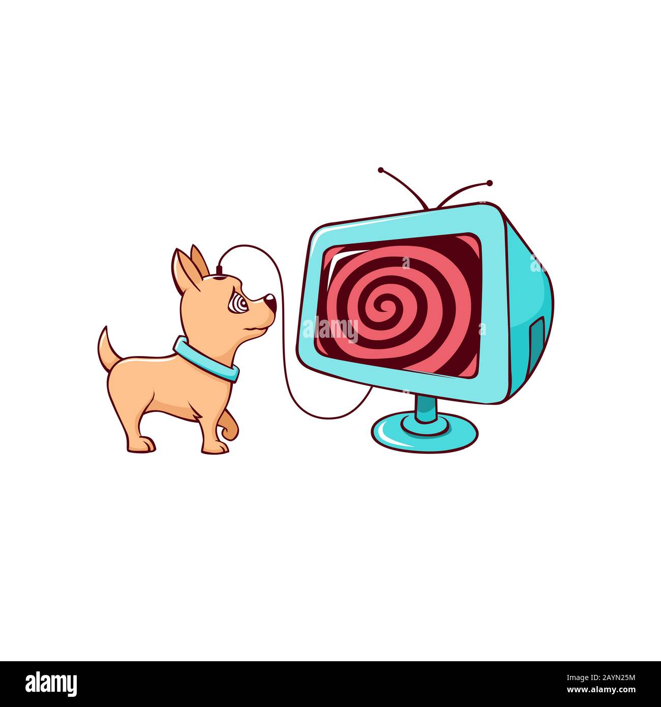 Dessin animé petit mignon chien accro TV vecteur illustration graphique Illustration de Vecteur