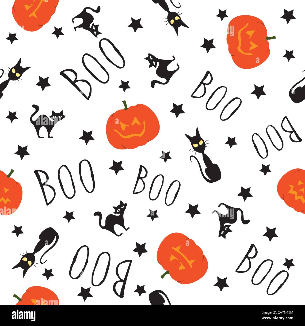 Halloween pumkins, chats et étoiles répétition sans couture schéma.Drôles visages halHalloween pumkins. Vacances d'automne octobre. Lettrage manuel, manuel manuscrit. Illustration de Vecteur