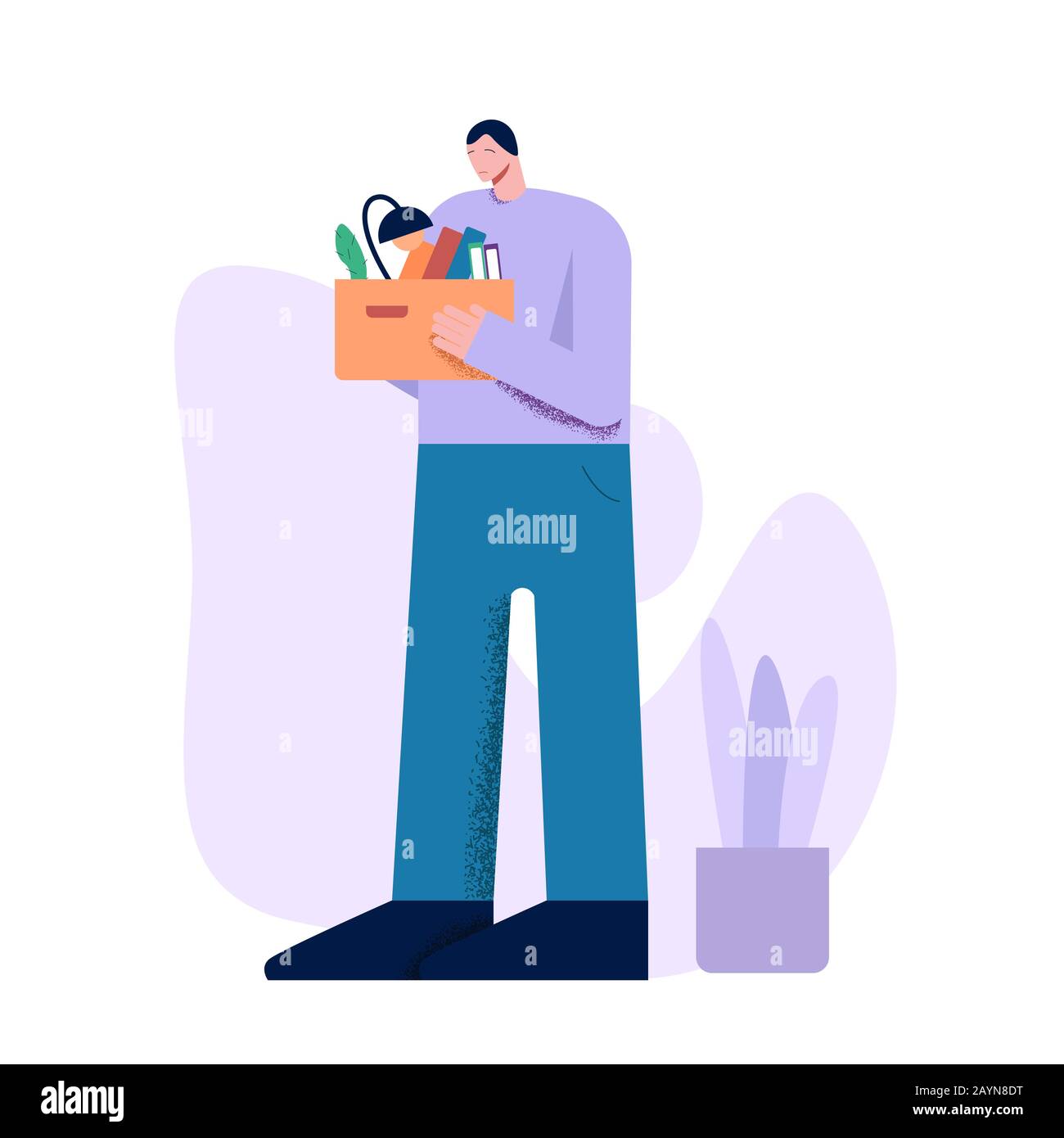 Mécontent dessin animé homme tenant la boîte de transport avec des choses après le licenciement Illustration de Vecteur