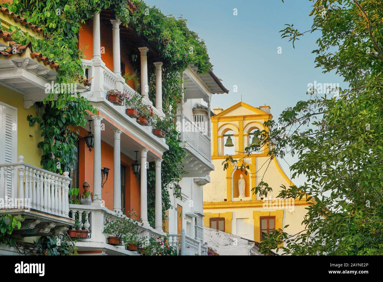 Vue sur la ville coloniale de la vieille ville de Cartagena de Las Indias, en Colombie, en Amérique latine. Banque D'Images