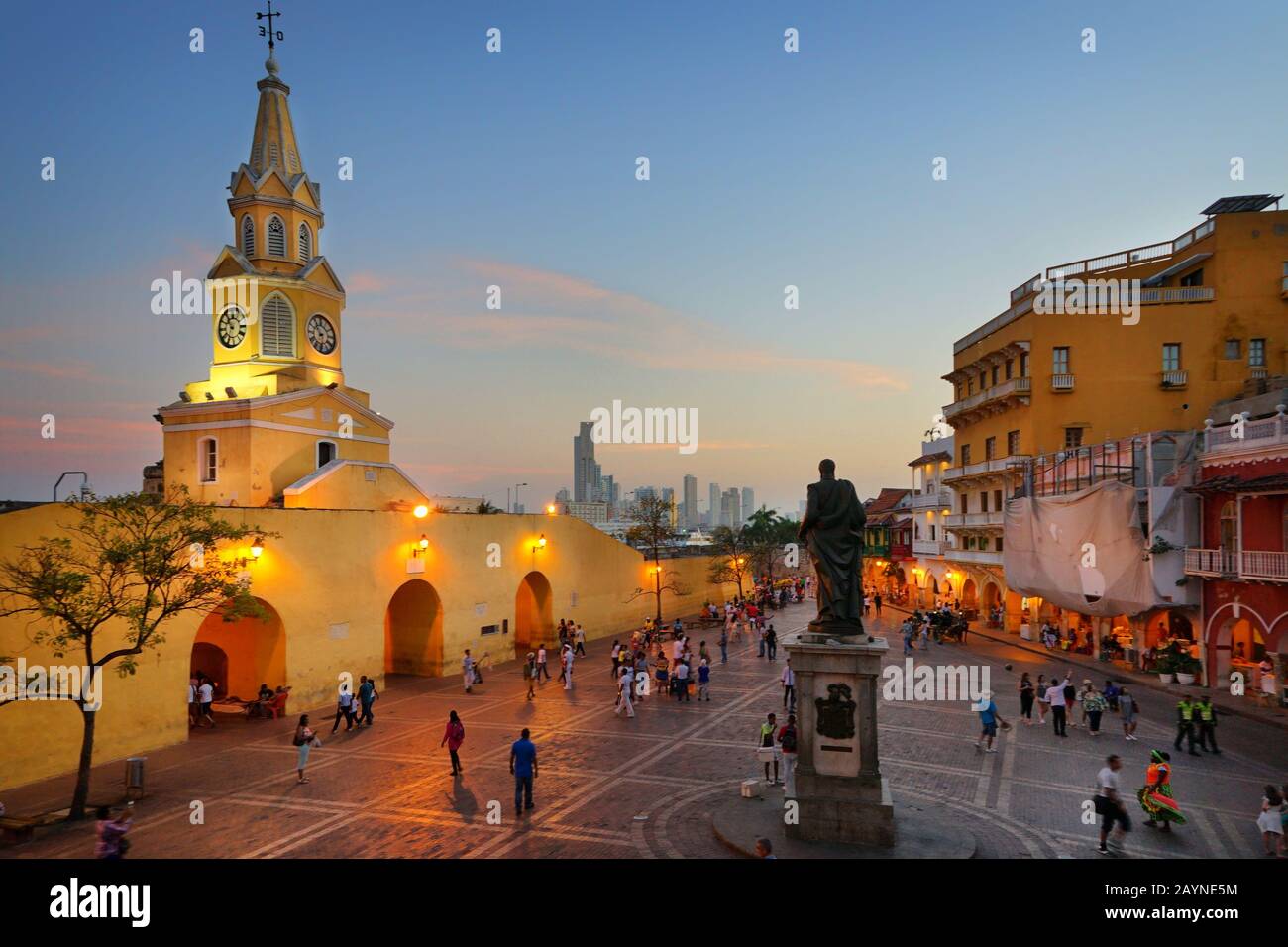Vue sur la ville coloniale de la vieille ville de Cartagena de Las Indias, en Colombie, en Amérique latine. Banque D'Images
