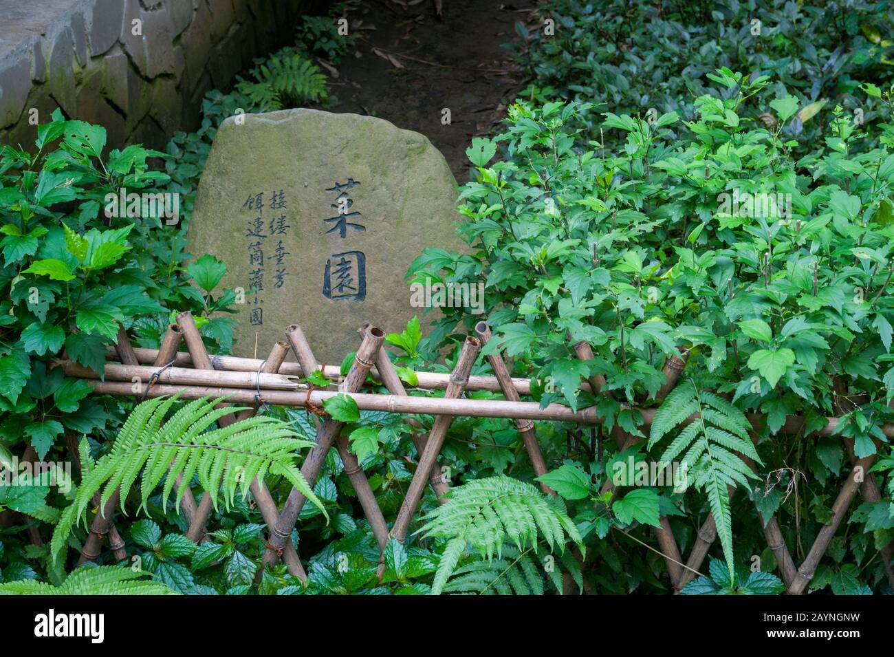 Une pierre gravée d'un poème du poète du Fu (712 Banque D'Images