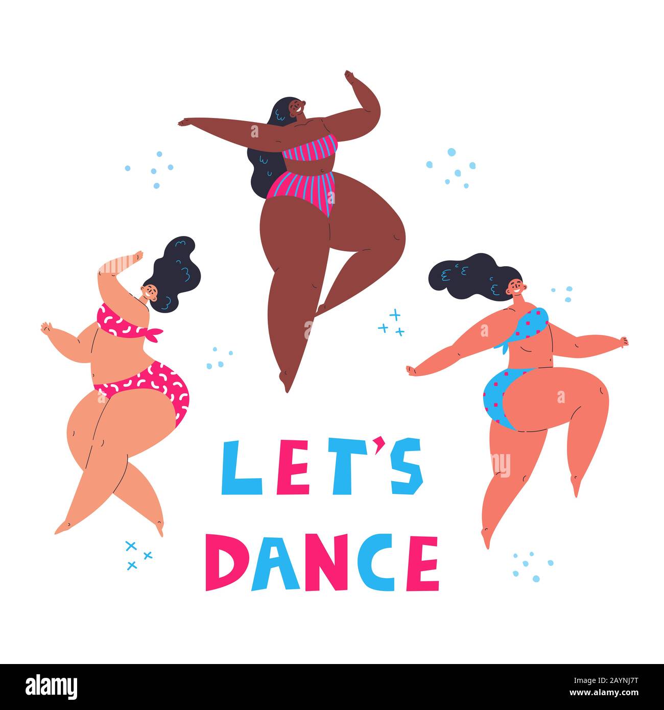 Joyeuses femmes de taille plus dansant ensemble.Lets danse Illustration de Vecteur