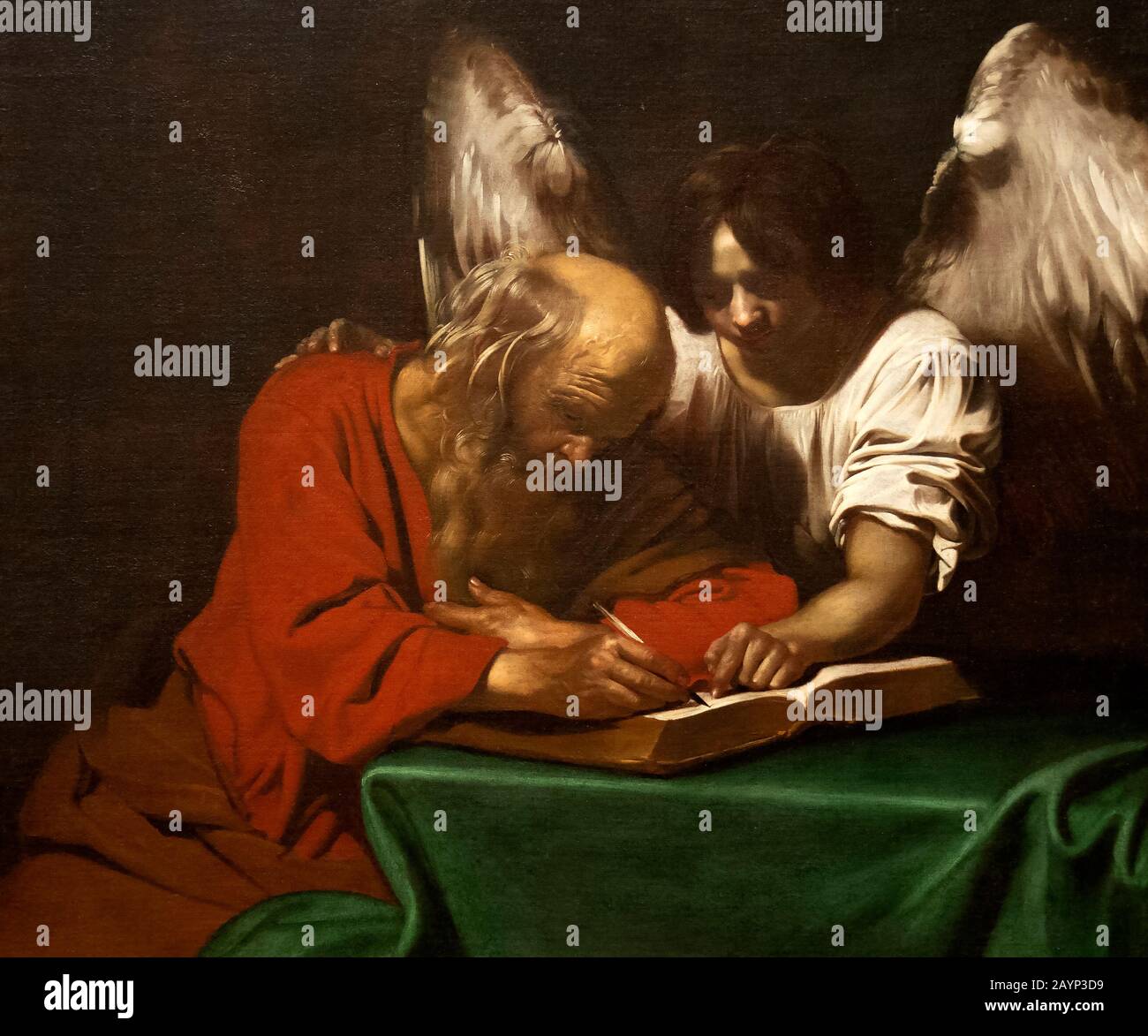 Sarasota, Floride, États-Unis - 1 décembre 2019 - Saint Matthieu et l'Ange peinture de Nicolas Regnier fait vers 1625 dans l'ère baroque maintenant Banque D'Images Sarasota, Floride, États-Unis - 1 décembre 2019 - Saint Matthieu et l'Ange peinture de Nicolas Regnier fait vers 1625 dans l'ère baroque maintenant Banque D'Images