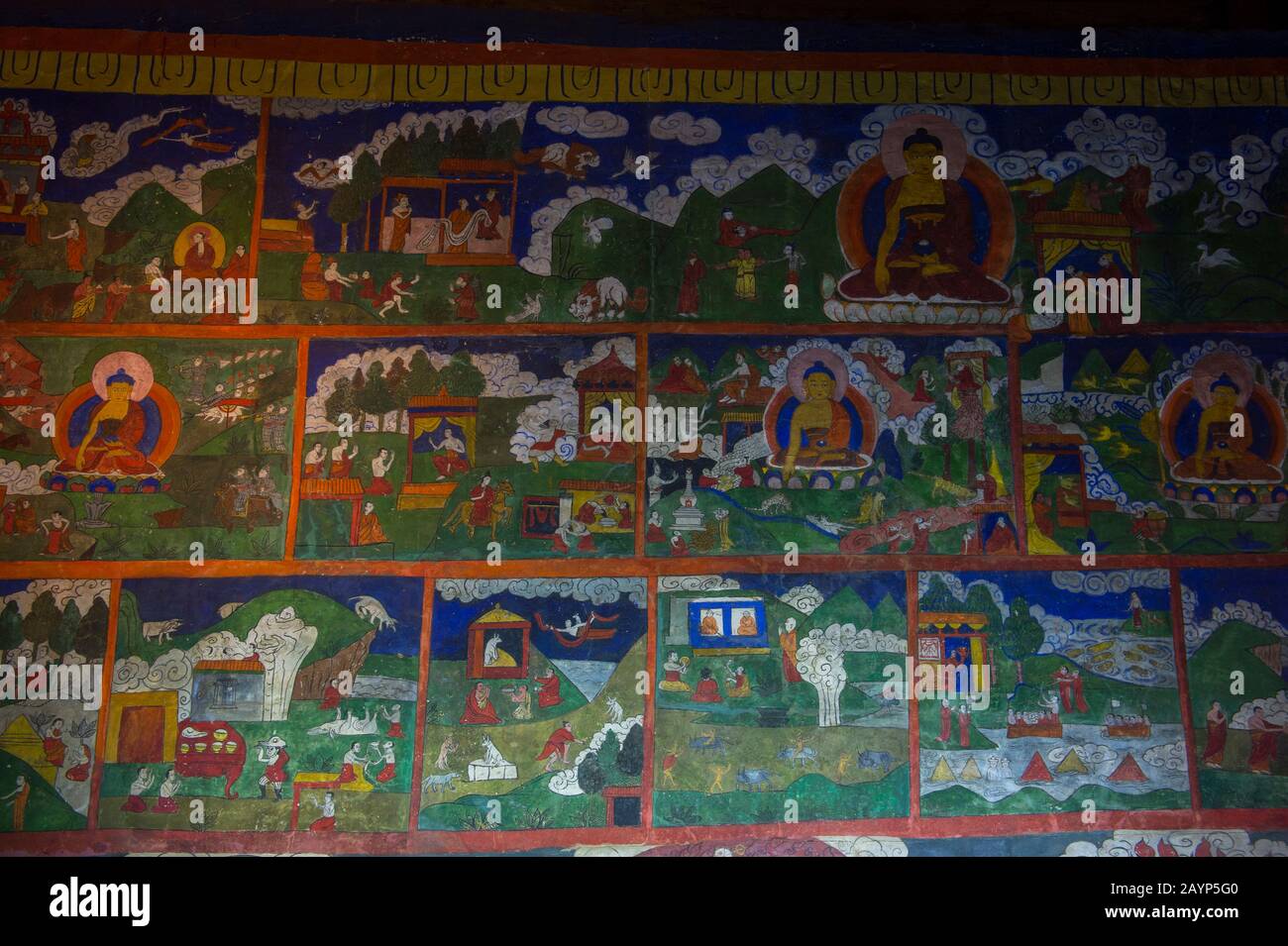 Peintures murales à l'intérieur du temple de Zuu occidental, partie du monastère d'Erdene Zuu à Kharakhorum, Mongolie, Mongolias plus grand monastère, (UNESCO W Banque D'Images