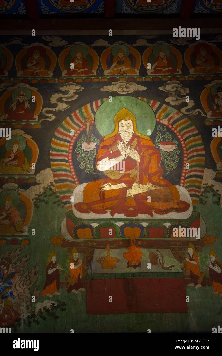 Peintures murales à l'intérieur du temple de Zuu dans l'est, partie du monastère d'Erdene Zuu à Kharakhorum, Mongolie, Mongolias plus grand monastère, (UNESCO W Banque D'Images