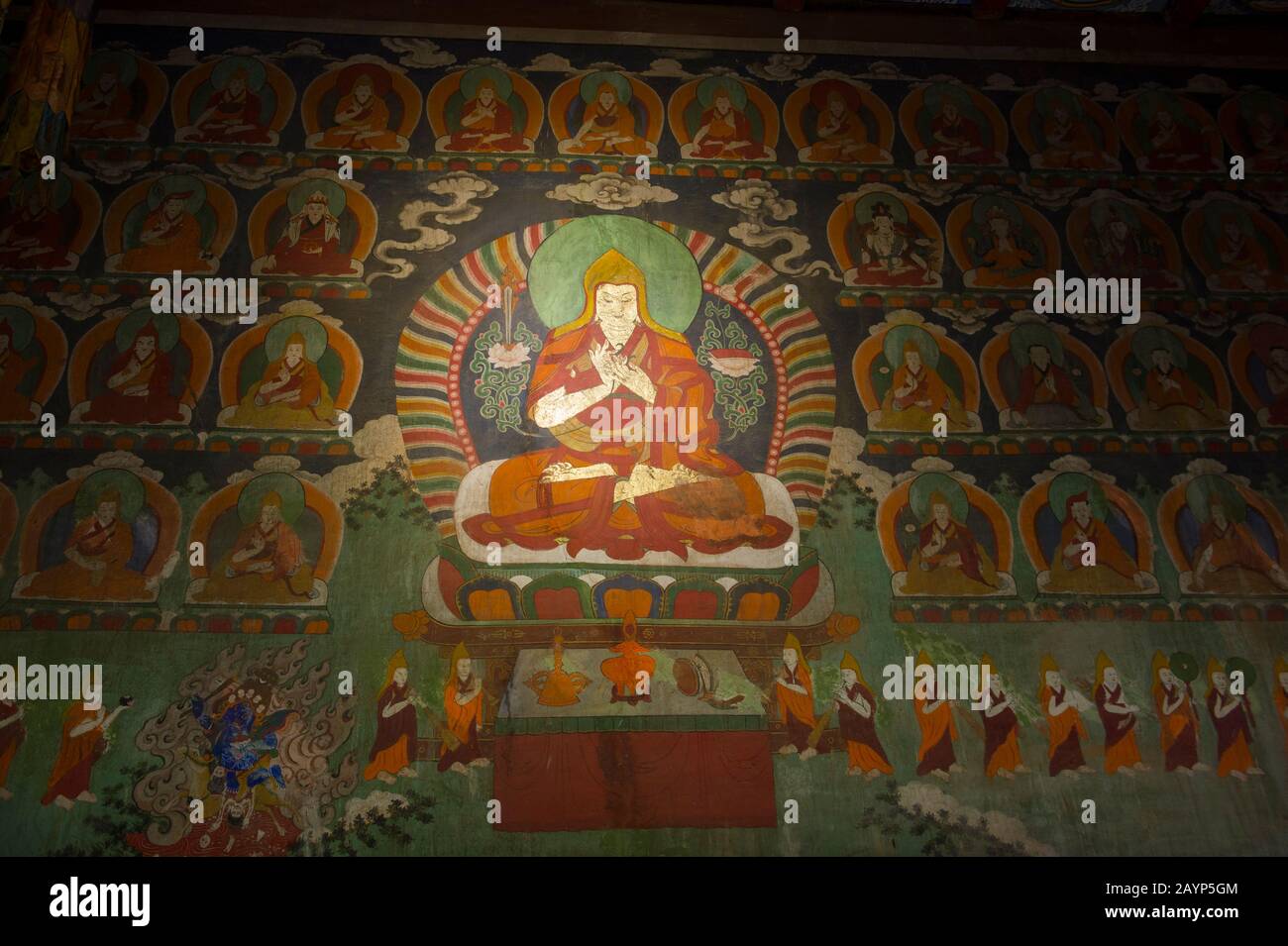 Peintures murales à l'intérieur du temple de Zuu dans l'est, partie du monastère d'Erdene Zuu à Kharakhorum, Mongolie, Mongolias plus grand monastère, (UNESCO W Banque D'Images