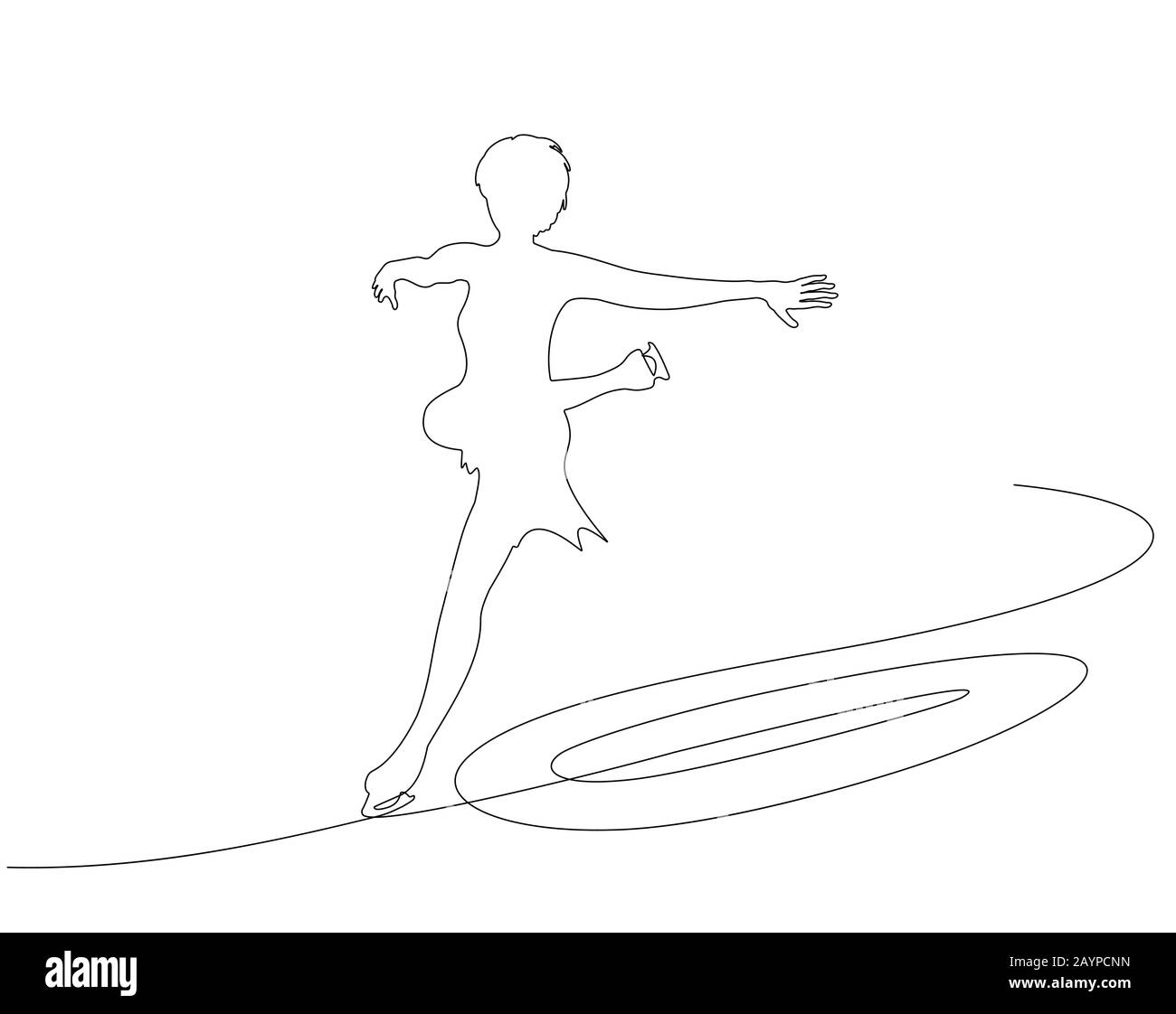Sport d'hiver de patinage artistique, fille montre un exercice. Une illustration de dessin en ligne continue pour votre conception. Illustration de Vecteur