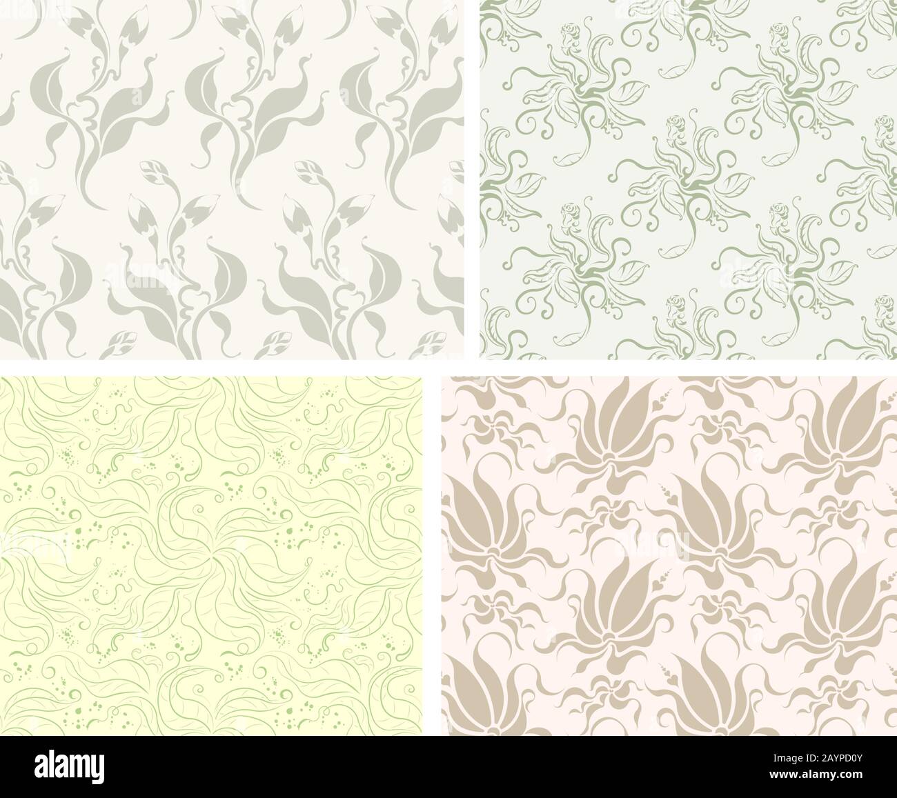 Ensemble de quatre motifs fleuris doux sans coutures Illustration de Vecteur