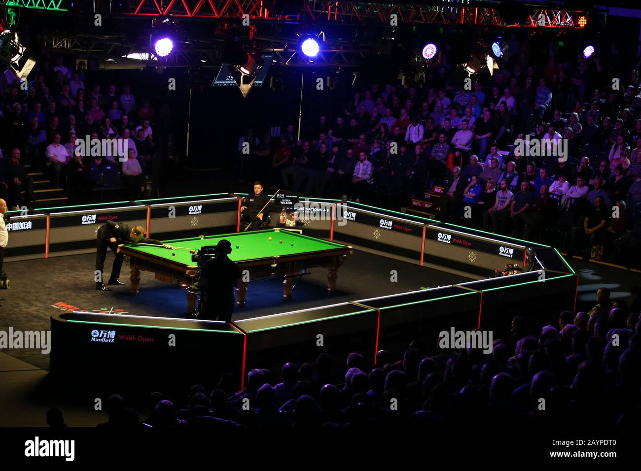 Cardiff, Royaume-Uni. 16 février 2020. Shaun Murphy, d'Angleterre, lors de la finale contre Kyren Wilson, d'Angleterre. ManBet X Welsh Open snooker 2020, jour 7, dernier jour à la Motorpoint Arena de Cardiff, Pays de Galles du Sud le dimanche 16 février 2020 pic par Andrew Orchard/Andrew Orchard sports photographie/Alay Live news crédit: Andrew Orchard sports photographie/Alay Live News Banque D'Images