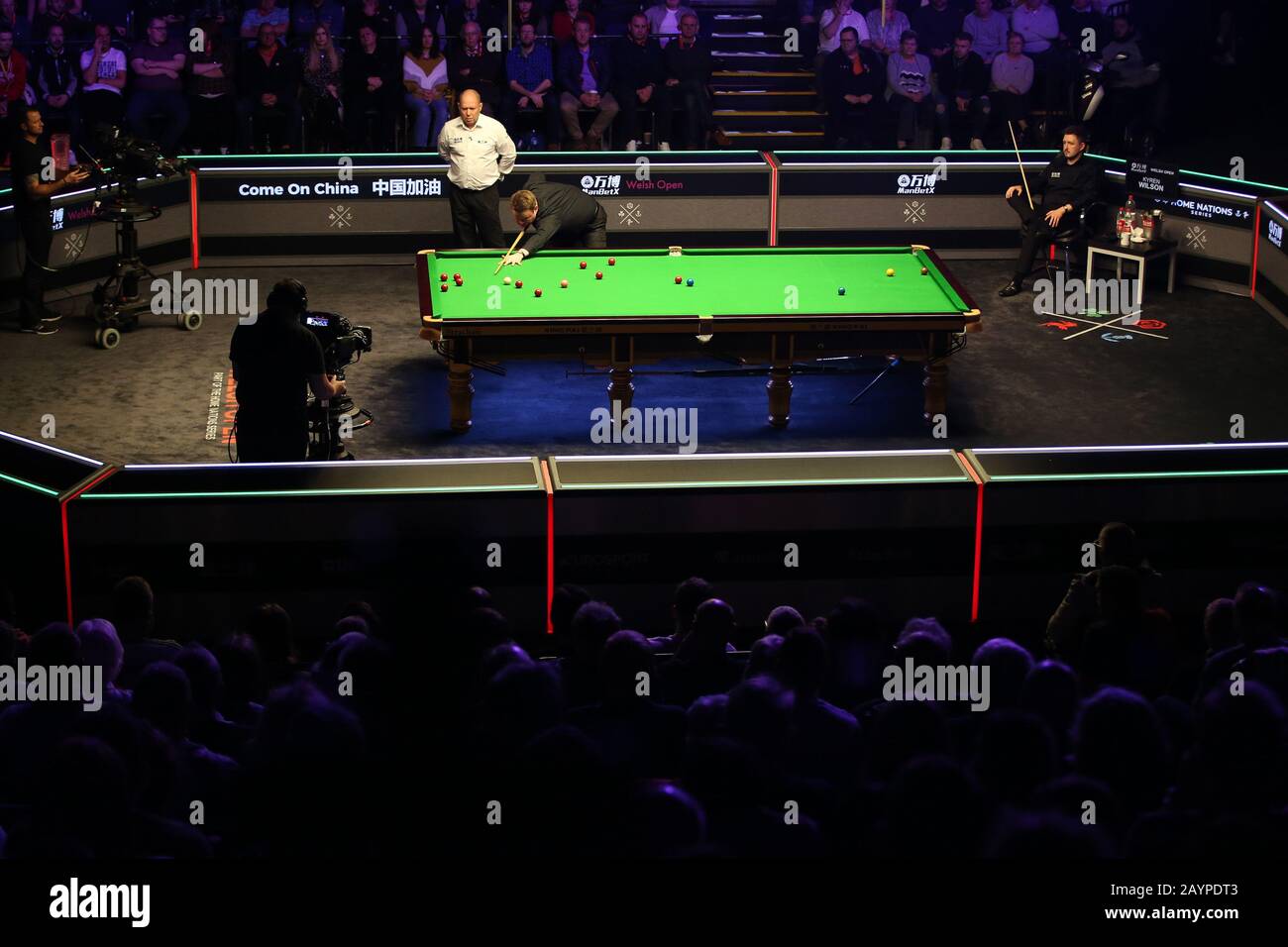 Cardiff, Royaume-Uni. 16 février 2020. Shaun Murphy, d'Angleterre, lors de la finale contre Kyren Wilson, d'Angleterre. ManBet X Welsh Open snooker 2020, jour 7, dernier jour à la Motorpoint Arena de Cardiff, Pays de Galles du Sud le dimanche 16 février 2020 pic par Andrew Orchard/Andrew Orchard sports photographie/Alay Live news crédit: Andrew Orchard sports photographie/Alay Live News Banque D'Images