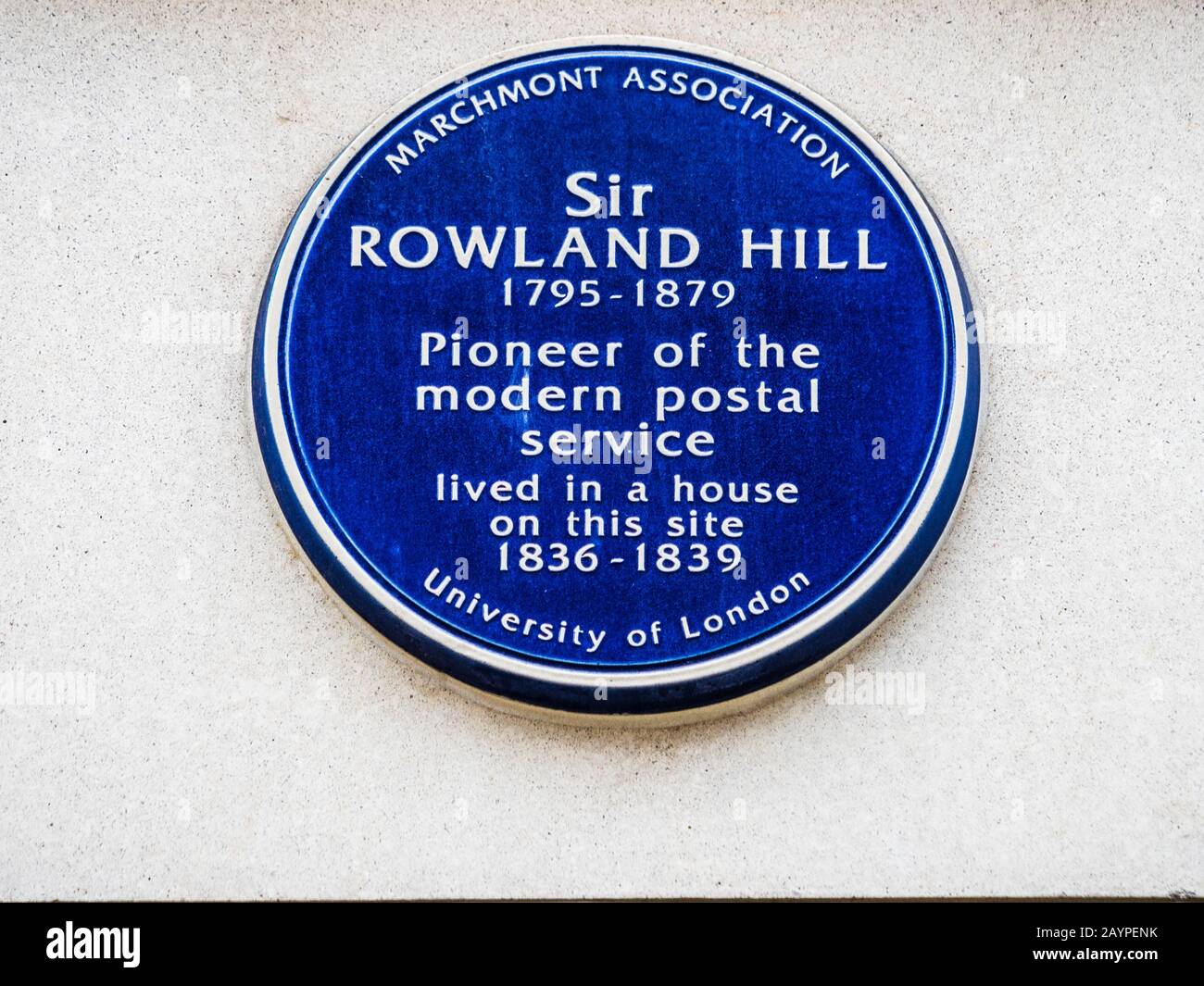 Sir Rowland Hill Blue plaque dans un bâtiment de Bloomsbury à Londres. Banque D'Images