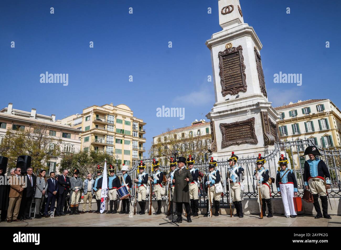 16 février 2020: 16 février 2020 (Malaga) une récréation historique a organisé L'entrée de Riego à Malaga Ce mois-Ci marque deux cents ans depuis l'entrée du général Rafael de Riego dans la ville, qui a eu lieu le 18 février 1820. L'événement commence par un défilé de membres des associations historiques Teodoro Reding et Torrijos 1831. Crédit: Lorenzo Carnero/Zuma Wire/Alay Live News Banque D'Images