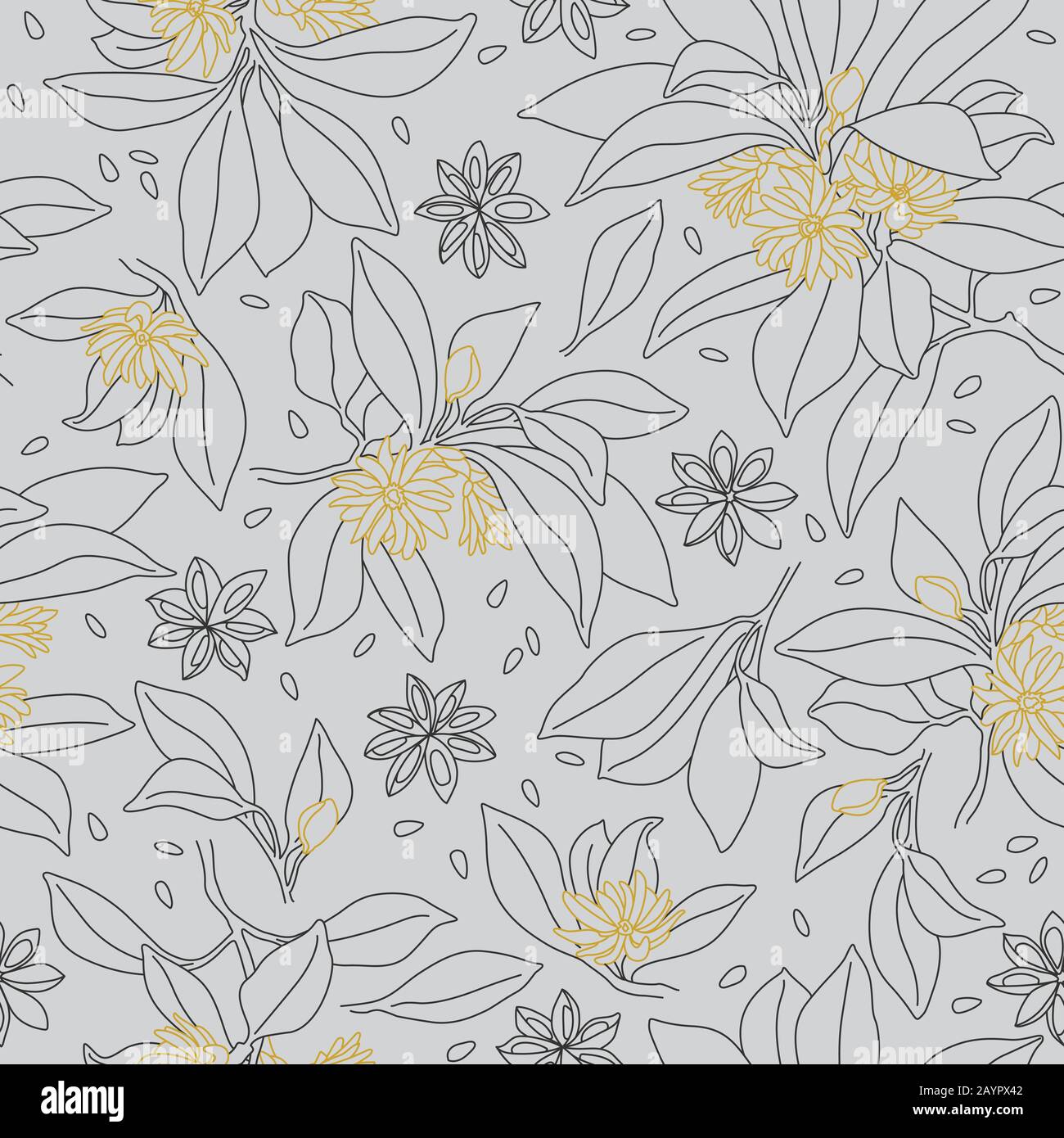Motif De Répétition Sans Couture En Lignes Vectorielles Anisées En Étoile Sur Gris. Illicium Anisatum Illustration de Vecteur